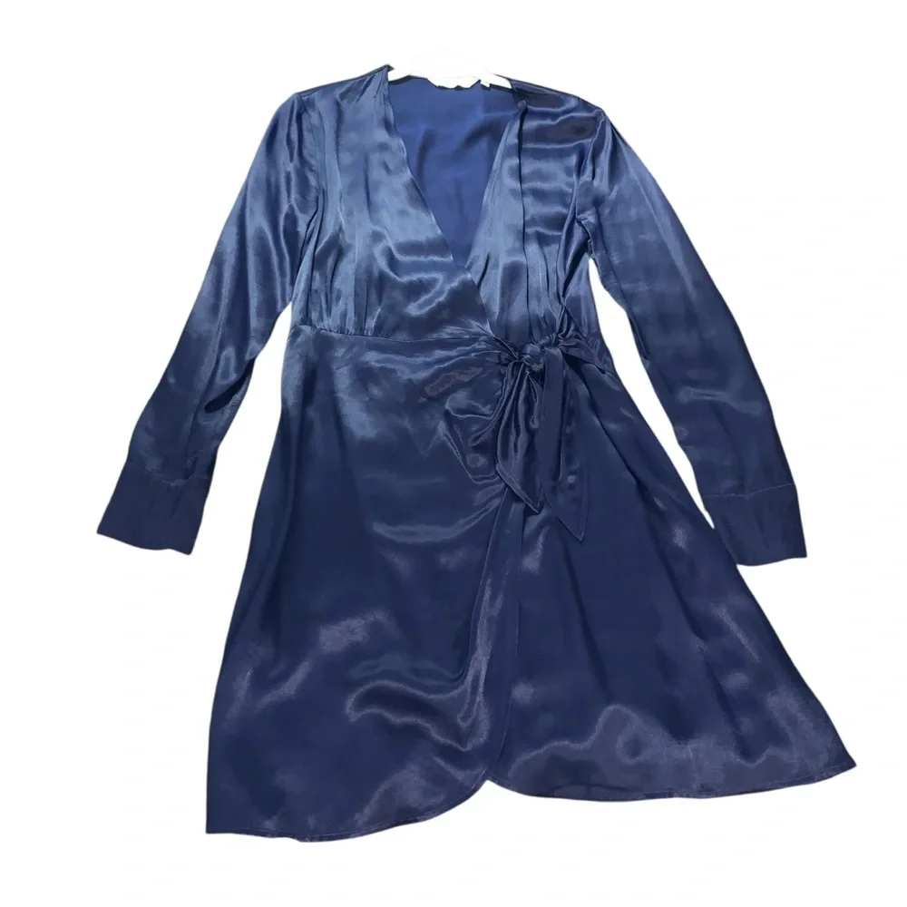 & Other Stories Navy Paris Atelier Label Wrap Dress Size 6 - Picture 2 of 10